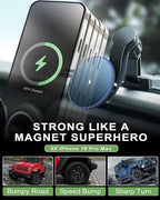 Magnetic Jeep Phone Mount for 2018-2023 Wrangler JL JLU & Gladiator JT with 15W Wireless Charging- Dashboard Phone Holder with Magsafe for Jeep Wrangler & Gladiator 2/4 Doors Accessories (Not for 4XE)