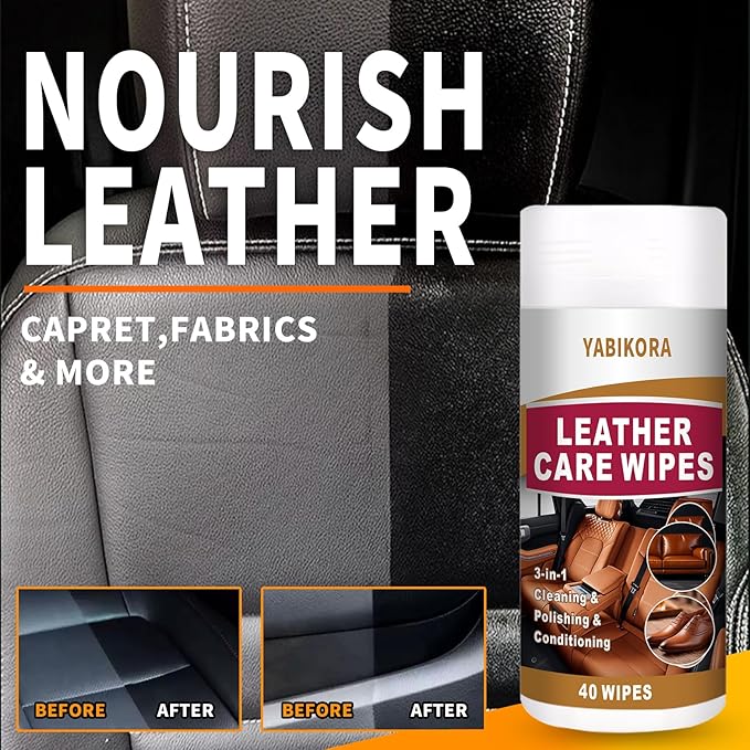 Leather Wipes, Leather Wipes for Car Interior Seat Cleaner, Steering Wheel & Furniture, Leather Couch Wipes and Conditioner - Generously Sized (4.72 x 5.51 Inch) - Full 40 Wipes