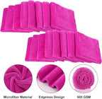 Shimeyao 30 Pcs Edgeless Microfiber Plush Towels for Cars Detailing Drying Wash Polishing Absorbent Cleaning Cloths, 500 GSM (16 x 16 Inch,Fuchsia)