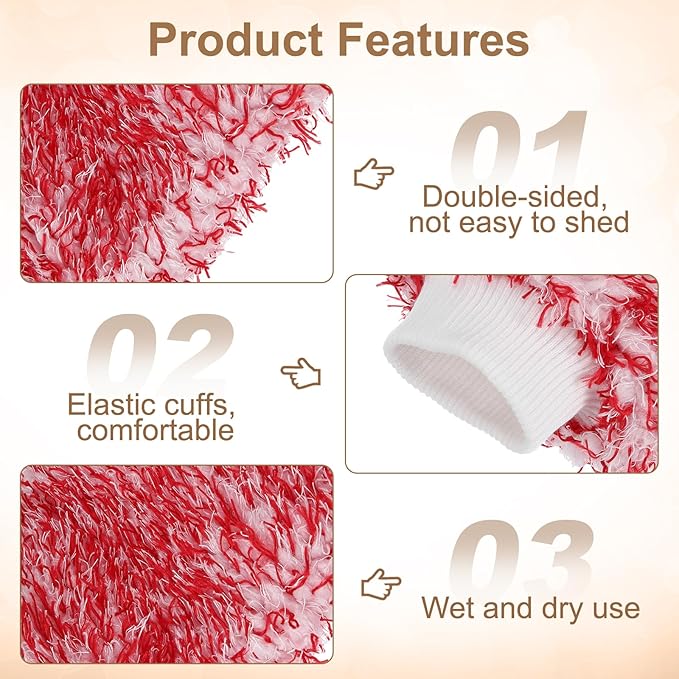 HARFINGTON Chenille Microfiber Car Wash Mitts 10.2" x 6.7" Scratch Free Wash Gloves Absorbent Double Sided Plush Cleaning Drying Mitts for Car Washing Home, Red