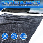 Premium Car Drying Towel, 36x28 inch XL Microfiber Towel, 1300 GSM Microfiber Cleaning Cloth, Super Absorbent, Leaves No Streaks, Scratches, or Water Spots, Dries an Entire Vehicle, Black