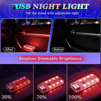 4 PCS Car LED Lights, USB Plug-in Rechargeable 8 High-Brightness LED Beads,Portable Mini Touch Control Dimmable Night Light for Car/Bedroom/Party/Holiday Decoration (2Red&2Blue)