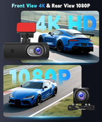 4K Dash Cam Front and Rear,WiFi Dash Camera for Cars with App Control Dual Dash Camera with Loop Recording,Night Vision,G- Sensor, 1.47" DashCam with 24H Parking Monitor+64GB TF Card