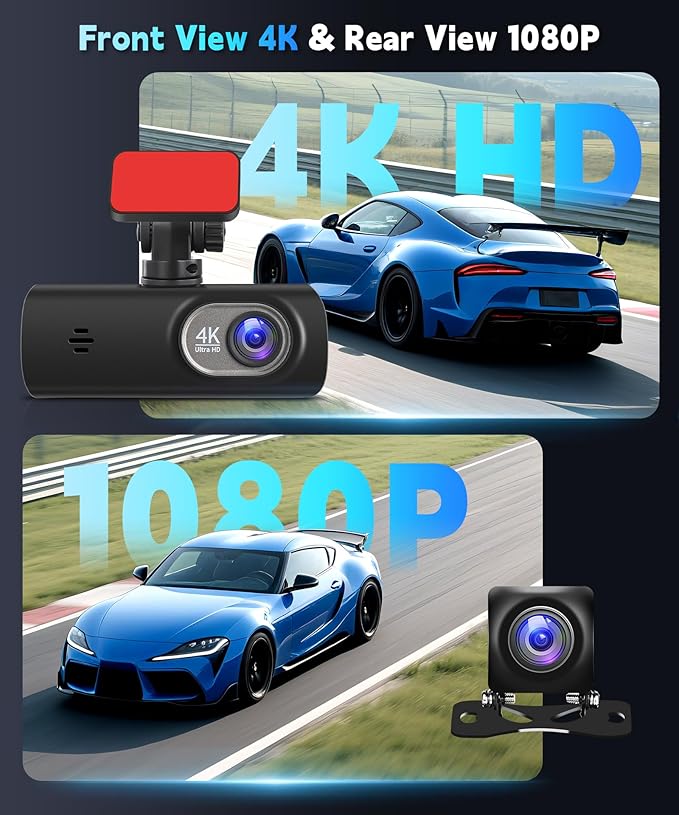 4K Dash Cam Front and Rear,WiFi Dash Camera for Cars with App Control Dual Dash Camera with Loop Recording,Night Vision,G- Sensor, 1.47" DashCam with 24H Parking Monitor+64GB TF Card