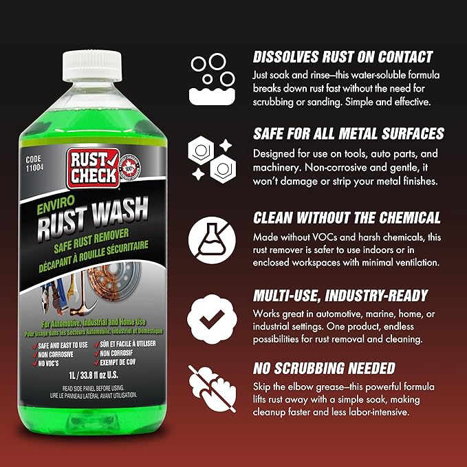 Enviro Rust Wash – Heavy Duty Iron Remover for Car Rims & Wheels – Metal Decon for Brake Dust and Oxidation – Safe on Stainless Steel & Motorcycle Use - Liquid - 33.8 FL OZ - Bottle