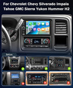 8Core 6+128G Car Stereo for Chevrolet Chevy Silverado Impala Tahoe GMC Sierra Yukon Hummer H2 Android Car Radio WiFi Wireless Carplay Android Auto,7” IPS,GPS,SWC,Bluetooth,Backup Camera