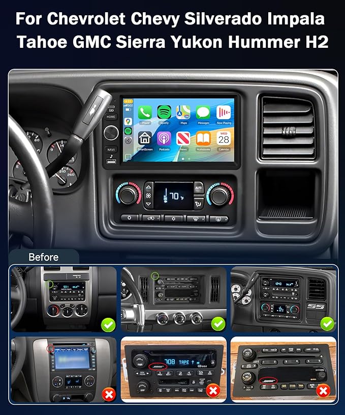 Car Stereo for Chevrolet Chevy Silverado Impala Tahoe GMC Sierra Yukon Hummer 2+64G Car Radio 5G WiFi Wireless Carplay Android Auto,7“ IPS,GPS,FM,SWC,Bluetooth,Backup Camera Plug-and-Play