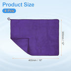 HARFINGTON 4 Pack Microfiber Cleaning Cloth, 16" x 12" Multi-Functional Cleaning Towels Reusable Absorbent Rags with Hook for Car Wash Kitchen Household Window Clean, Purple