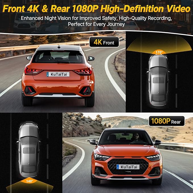 Front 4K + Rear 1080P Dash Cam fit for Honda Civic 2022 2023 2024 2025 2026 Si Type R Hatchback XL Sport SE EX_L Touring 1.5 2.0T (Black), OEM Look, Easy to Install, Parking Monitor, 128GB
