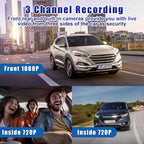 3 Channel Dash Cam Front and Rear Inside with 64GB Card, WIZACE1080P Dash Camera for Cars, Dashcam Three Way Triple Car Camera with IR Night Vision, Loop Recording, G-Sensor, HDR, 24 Hours Recording
