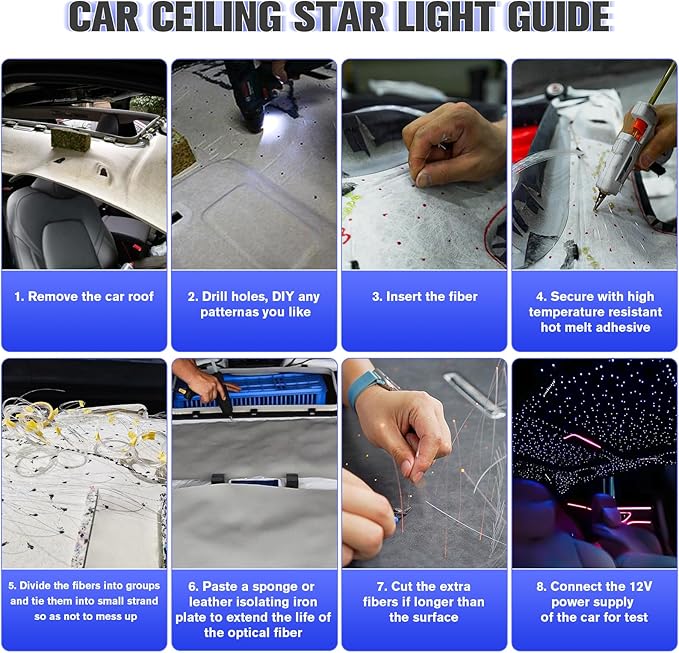 16W Starlight Headliner Kit, Star Lights for Car Roof&Home Decoration, Fiber Cable 500pcs of(0.03+0.04+0.06in)*13.1ft RGBW Star Light Headliner with Bluetooth APP/Remote/Music Mode
