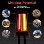 TRUE MODS 2pc 5" Rear LED Motorcycle Red Running Brake & Amber Turn Signal Tail Light Strip Kit for License Plate [Waterproof] Universal Self Adhesive Surface Mount Flexible Rear Lamp for Bike ATV UTV