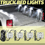 White LED Truck Pickup Bed Light Kit, 8 PCS 48 LEDs Rock Lighting Kits IP68 Waterproof LED Lighting Set with Switch for Car, Side Marker, Foot Wells, Rail Lights for Halloween