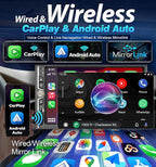 Double Din Car Stereo with Wireless Apple CarPlay & Android Auto 7" IPS Screen, Car Play Radio Audio, 240W, Bluetooth, AHD Backup Camera, USB-C Fast Charging, 16-Band EQ, SWC, MirrorLink