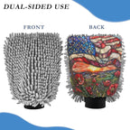 YETTASBIN American Flag 2PCS Car Wash Mitts, Ultra Absorbent Chenille Microfiber Car Washing Gloves, Scratch-Free Lint-Free Auto Cleaning Mitt, Machine Washable Elastic Cuff Car Wash Sponge