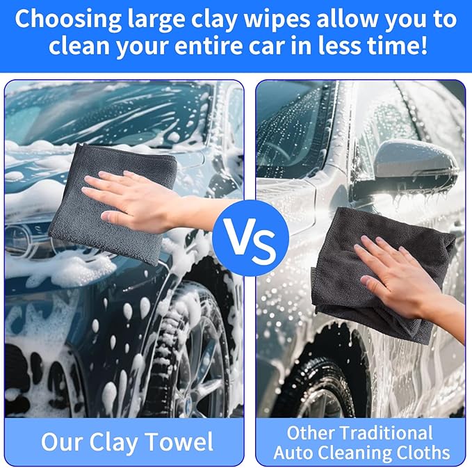 2 Pack Clay Towel Auto Detailing 12 x 12 Inch Fine Grade Clay Bar Towel for Car Detailing Microfiber Car Cloth Cleaner for Cleaning & Release of Paint Contaminants, Grey
