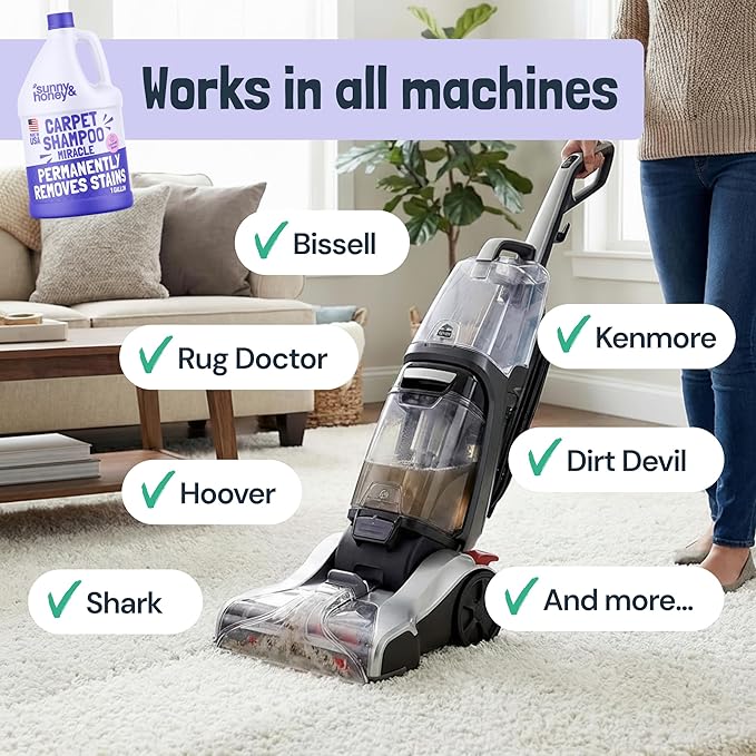 Sunny & Honey Carpet Cleaner Shampoo - Pet Stain Remover & Surface Smell Eliminator - Rug Cleaner & Upholstery Cleaner Solution for Machine Use (128 fl oz, Light Lavender Scent)