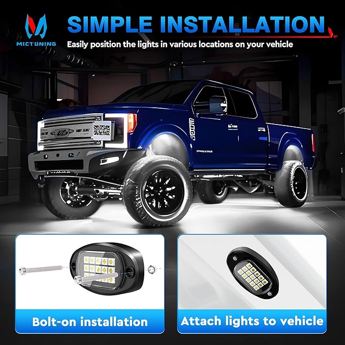 MICTUNING 2026 Upgraded White Rock Lights Super Bright Underglow Lighting Kit - 240 LEDs 16 Pods Pure White Led Rock Light, Extensible Underbody Lights for Trucks ATV UTV Boat