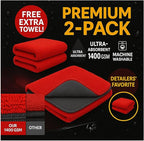 Microfiber Car Towel with Twisting Yarn,1400GSM Ultra Absorbent,16" BY16, Scratch-Free, Machine Washable, Bonus 30x30cm Towel Durable for Him/Her (Red/Gray)