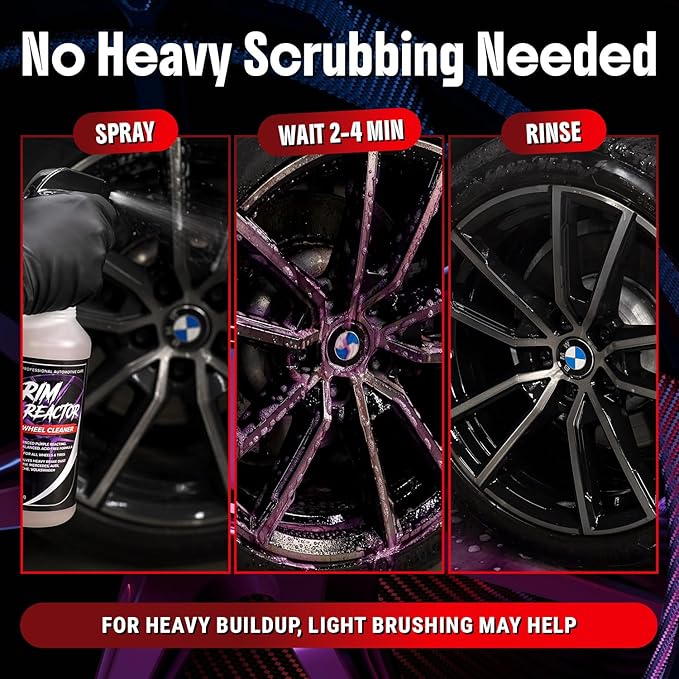 Carfidant Rim Reactor Wheel and Rim Cleaner Spray - Removes Brake Dust & Grime - Safe for BMW, Mercedes, Audi, VW & Porsche - No Scrub, pH Neutral, Non-Acidic Tire Cleaner - 32 fl oz