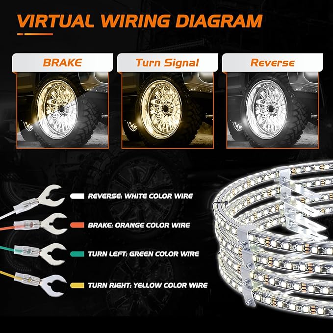 Nilight 4PCS 15.5inch Double Row LED Wheel Ring Lights Pure White with Remote Control w/Turn Signal Braking and Reverse Function Dual Row for Car Van SUV Truck