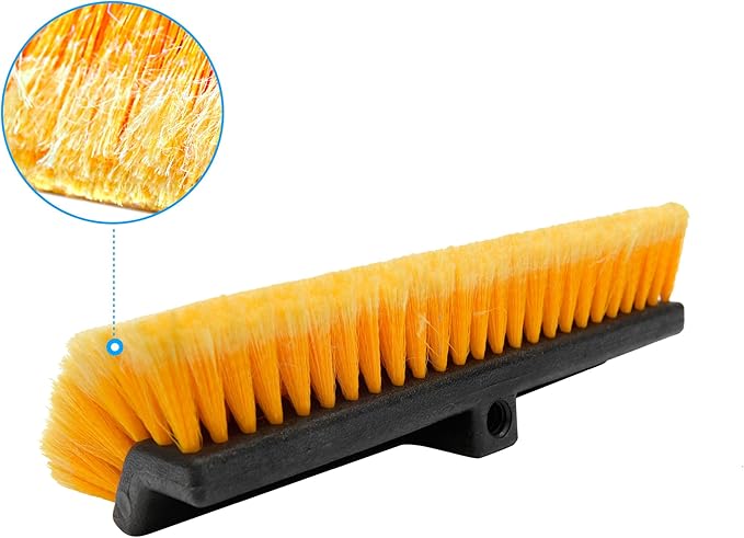 CARCAREZ 15" Flow-Thru Bi-Level Car Wash Brush Head Fits for RV Cleaning with Feather-Tip Bristles Orange