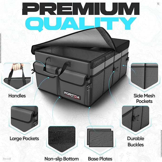 FORTEM Trunk Organizer For SUV Car Trunk Organizer, Foldable Storage, Car Accessories for Women Men, Collapsible Bag, Perfect Christmas Gifts, 600D Oxford, Non Slip Bottom, Straps, Soft Cover (50L)