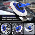 Ultimate Car Wash Brush with Long Handle | 15-Degree Curved Pole Design | Microfiber Brush Head | Adjustable Length | Wide Applications for Car, RV, Truck, Pickup | Car Wash Kit (Blue-Extended)