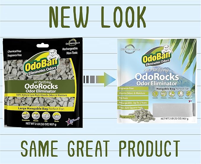 OdoBan Air Purifying OdoRocks Natural Odor Eliminator Made from Natural Volcanic Rocks, Made in the USA, Fragrance Free, 2 Pound Bag