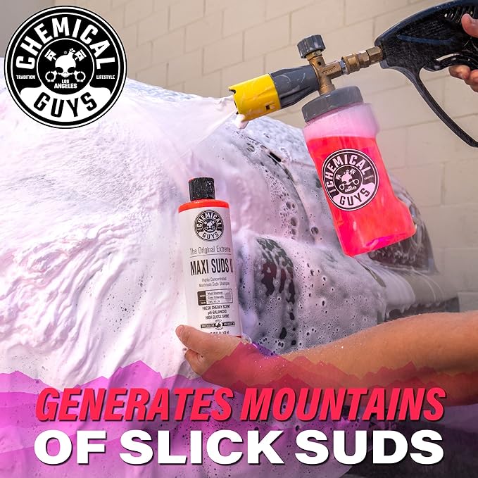 Chemical Guys CWS_101_16 Maxi-Suds II Foaming Car Wash Soap (Works with Foam Cannons, Foam Guns or Bucket Washes) Safe for Cars, Trucks, Motorcycles, RVs & More, 16 fl oz, Cherry Scent (Pack of 2)