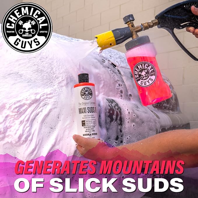 Chemical Guys CWS_101_16A Car Wash, Dry & Shine Bundle - Maxi-Suds II Foaming Car Wash Soap, 16 oz, Cherry Scent + After Wash Gloss Boosting Drying Aid (16 oz) (2 Items)