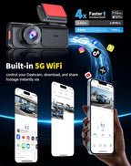AXB Dash Cam Front and Rear: 4K+2.5K Dashcam with 5G WiFi APP Control & 64GB Card - Dual Dash Camera for Cars with 24H Parking Mode Night Vision Loop Recording Emergency Lock (V3)