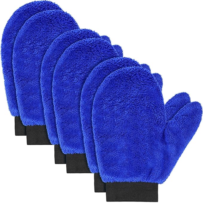 Teenyyou 6 Pcs Microfiber Dusting Mitt Car Wash Mitts Cleaning Glove with Thumb Reusable Terry Dusting Gloves with Elastic Wrist Cuff for Car Wheel Plants House Kitchen(Royal Blue,9.84 x 7.87 Inch)