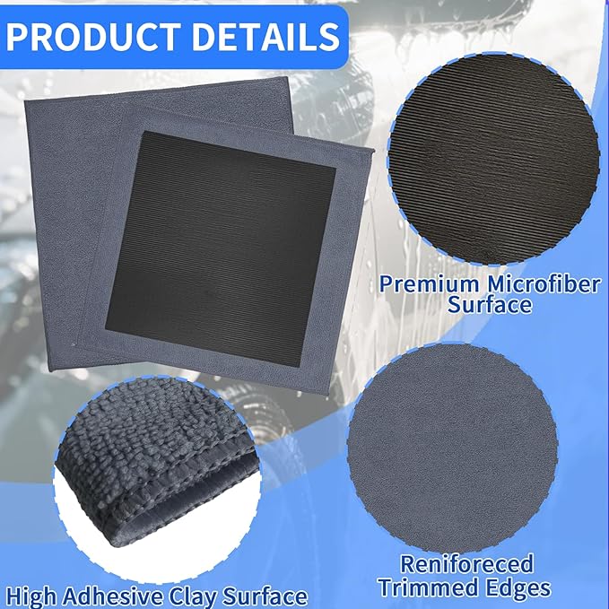 2 Pack Clay Towel Auto Detailing 12 x 12 Inch Fine Grade Clay Bar Towel for Car Detailing Microfiber Car Cloth Cleaner for Cleaning & Release of Paint Contaminants, Grey