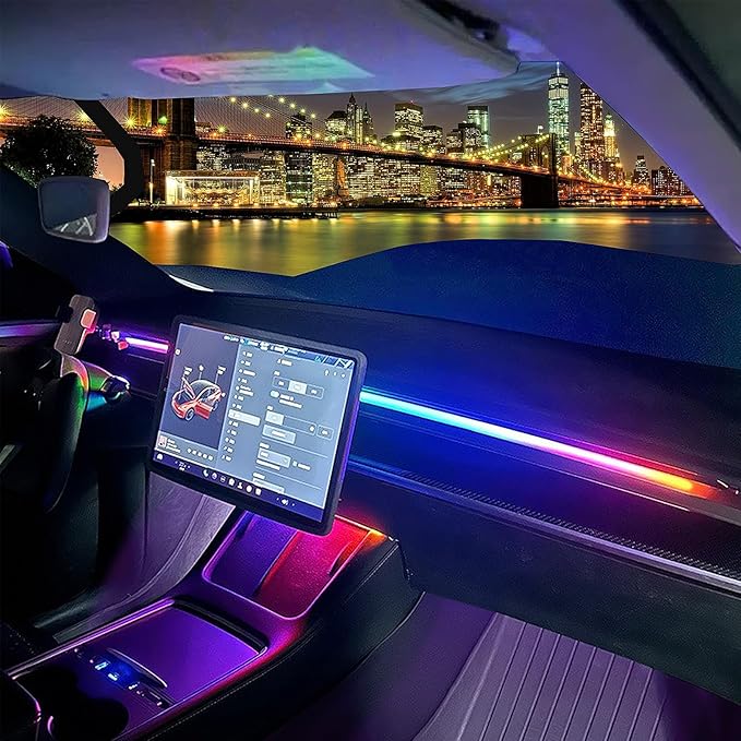 LED Car Ambient Lighting Strip for Tesla High Brightness with APP Control Multiple Colors and Car LED Strip Lighting Neon Lights for Model 3/Y (Dashboard& Center Console& 4 Floor Light)