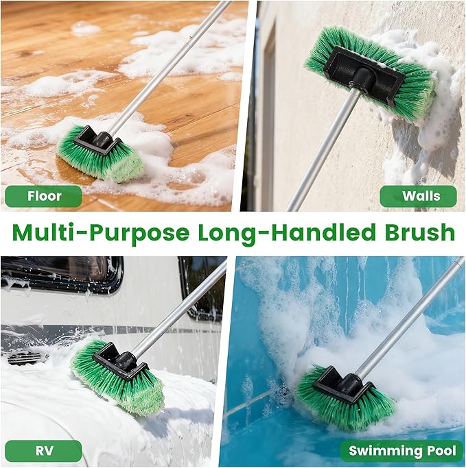 Car Wash Brush with Long Handle, 60'' Soft Bristle Cleaning Brush, Car Cleaning Brushes, Carwash Brushes for SUV, RV, Boat, Truck, House Siding, Sweep Snow, Green