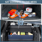 Car Trunk Organizer, Leather Trunk Organizer for Suv with Lid and Push-pull Handle Car Trunk Leather Storage Box Extra Large Cargo Storage (Blue, 41.3 x 11.4 x 12.2in)