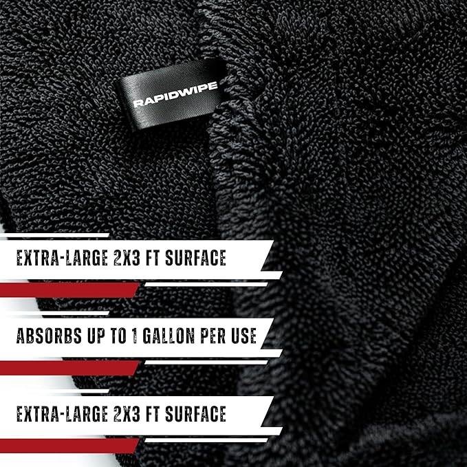 RAPIDWIPE 24" x 36" Ultra Drying Towel 1300 GSM Twisted Loop Microfiber, Super Absorbent, No Streaks or Lint, Double Sided – Reusable Car Wash Towel, Auto Detailing Cloth,