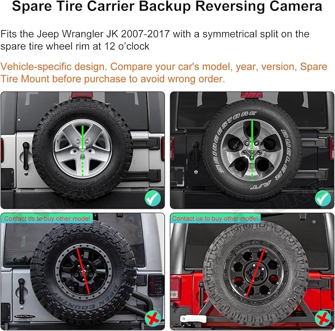 ASURE Spare Tire Backup Camera for Jeep Wrangler JK 2007-2017, Jeep JK Backup Camera Kit,1080P HD Starlight Rear View Camera, PAL NTSC AHD CVBS Switch, 170° Wide Angle with 26FT Cable, IP68 Waterproof