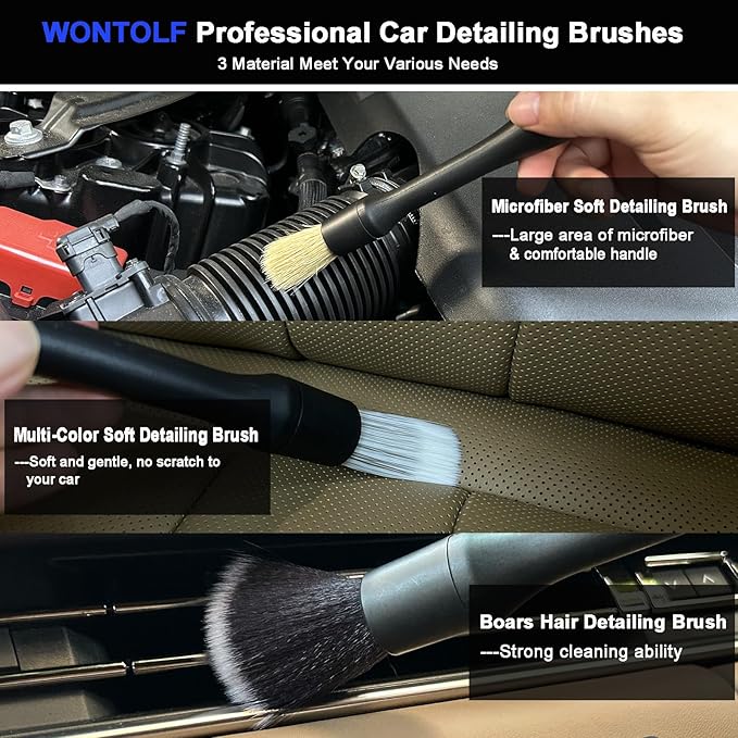 Wontolf Car Wash Kit, Car Cleaning Kit with Long Handle Car Wash Brush, Car Wash Soap, Interior Cleaner, Wheel Cleaner, Window Squeegee, Car Interior Detailing Kit for Cars Trucks RVs SUVs