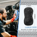 Tanlade 2 Pcs 2 Pack Large Microfiber Car Wash Sponge for Cleaning, Non Scratch Microfiber Sponges for Car Washing Supplies, Trucks and Motorcycles (Blue,Gray)