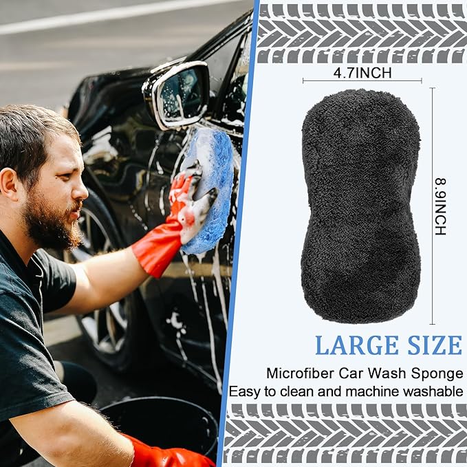 Tanlade 2 Pcs 2 Pack Large Microfiber Car Wash Sponge for Cleaning, Non Scratch Microfiber Sponges for Car Washing Supplies, Trucks and Motorcycles (Blue,Gray)