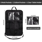 Ecurfu Backseat Car Organizer with 10 Compartments, 10 Inch Tablet Holder, Waterproof Storage Bag for Kids Cars - 600D Oxford Fabric, Black (1PC)