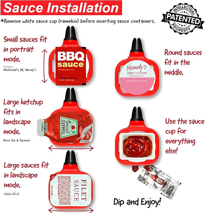 Saucemoto Dip Clip | an in-car Sauce Holder for Ketchup and Dipping sauces. As seen on Shark Tank (6 Pack Assortment, Black, Red, Gray)