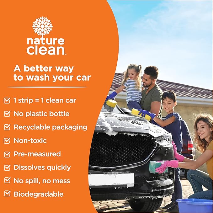 Nature Clean Non-Toxic & Plastic-Free Foaming Car Wash Soap Strips 36 count. Environment-Friendly & Biodegradable CarWash Soap Sheets. Chemical-Free & Eco-Friendly Strip Wash Car Soap Shampoo.