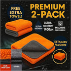Microfiber Car Towel 16"x16" – 1400 GSM Twisted Yarn, Ultra Absorbent, Scratch-Free, Machine Washable – Bonus 12"x12" 600 GSM Detail Towel for Him/Her(Orange/Gray)