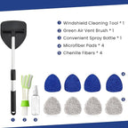 Windshield Cleaner Tool with 180° Rotating Head, Car Window Cleaner Tool with Extendable Handle and 4 Reusable Microfiber Pads, Car Windshield Cleaning Brush for Effortless and Efficient Cleaning