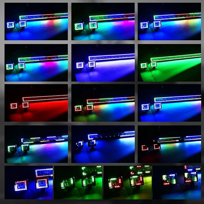 52" Curved RGB LED Light Bar 2X 4 Flood LED Pods with Chasing RGB Halo 16 Solid Colors Offroad Driving Fog Lights with Switch Wiring Harness