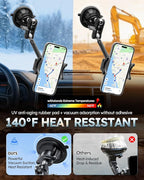 Heavy Duty Truck Phone Mount, Aluminum 360° Rotating Anti-shake Suction Cup Phone Mount, 14.5" Long Arm Metal Windshield Phone Holder for Car Truck Semi, Fits Thick Cases F-150 Silverado RAM Kenworth