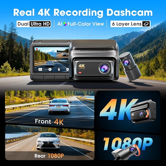 DDPAI 4K Dash Cam Front and Rear, Built-in 32G eMMC Dual Dash Car Camera,64GB Card Included Dashcam,Night Vision Dash Camera,5GHz WiFi, 7 Days Parking Mode,GPS,3" IPS, ADAS, WDR, Support 512GB,Z60